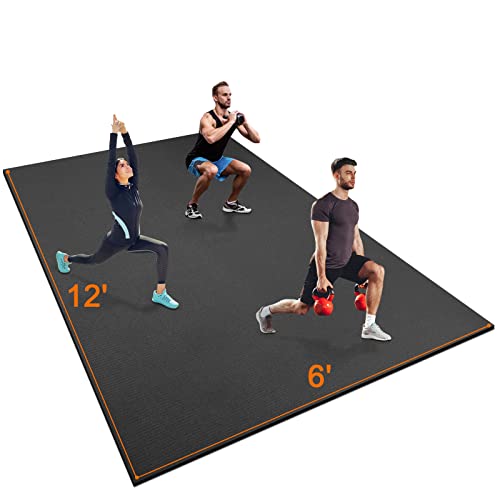 Large Exercise Mat 8'x5'|12'x6'|10'x6'|6'x4'|6'x2' Workout Mat for Home Gym Mats Exercise Heavy Duty Gym Flooring Fitness Mat Large Yoga Mat Cardio Mat for Weightlifting, Jump Rope, MMA, Shoe-Friendly - color: 12'x6'Black