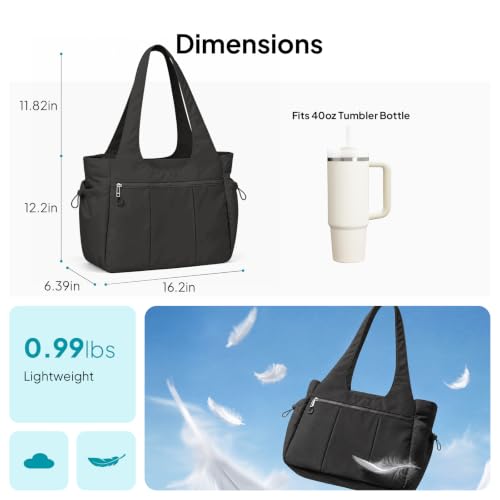 TOPEAST Foldable Tote Bag for Women with Yoga Mat Holder,Travel Tote Bag with Water Bottle Pocket,Lightweight Workout Gym Bag - color: Black