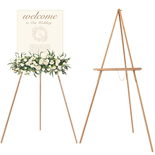 MEEDEN Wood Easel Stand for Display: Wooden Display Tripod Stand for Poster | Wedding Decor Holder for Paintings Welcome Sign Pictures - color: Natural