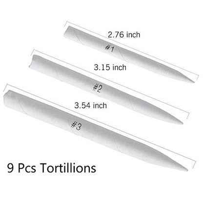 21 Pcs Blending Stumps and Tortillions Paper Art Blenders | Sandpaper Sharpener Pointer, Pencil Extension Tool, Kneaded Eraser, For Artist Charcoal Sketch Drawing