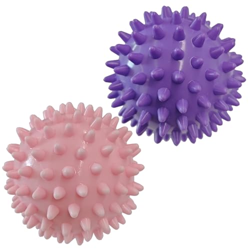 Spiky Massage Balls- 2PCS (Firm and Soft) Muscle Massager Ball for Feet, Back, Neck, Muscles, Foot Arch Trainer, Exercise, Physical Therapy, Hands Massager Roller for Plantar Fasciitis - color: Softpink+hardpurple