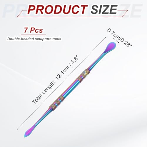 HARFINGTON 7pcs Wax Carving Tool 4.75" Double-Headed Stainless Steel Sculpture Tools Kit Modeling Engraving Sculpting Spoons for Clay Pottery Crafts Shaping, Multicolored Plated - color: Multicolored Plated