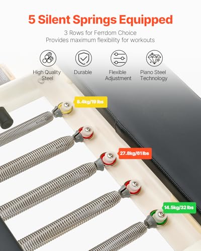 VEVOR Pilates Reformer Foldable, Suitable for Intermediate and Beginners Users, Pilates Equipment for Home Gym Studio Use with 4 Adjustable Resistance Spring, Up to 400 LBS - color: White, size: Reformer-Folding Al Alloy