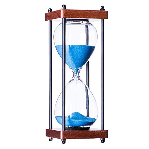 Large Hourglass Timer 60 Minute, Decorative Wooden Sandglass, Blue - color: Blue Sand