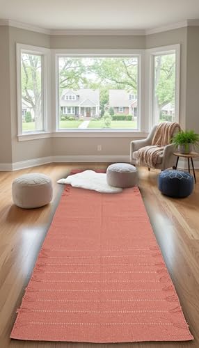 Indian Handmade 100% Organic Cotton Yoga Mat, Hand Woven Rug, Yoga Mat For Everyday Fitness at Home Comfortable Foldable Long Mat - color: Peach