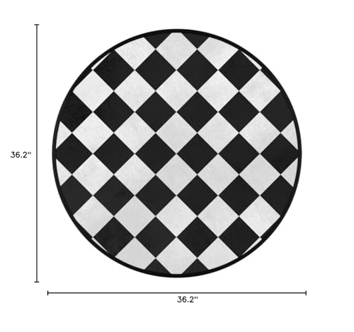 Black White Checkered Round Area Rug 3Ft Grid Circle Carpet Floor Mat - color: Grid, size: 3 ft