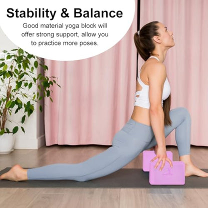 2 Yoga Block and 2 Yoga Strap Set,Non-slip EVA Foam Blocks, High Density Yoga Bricks with 6ft Strap, Supportive Latex-Free Yoga Block Accessories for Pilates - color: Pink B