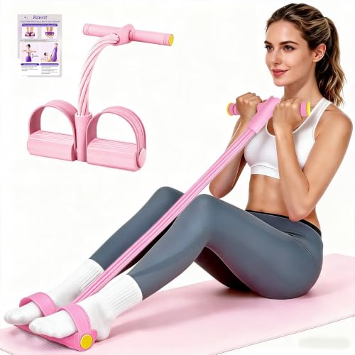 Pedal Resistance Band with Handle, 6-Tube Natural Rubber Exercise Bands - color: Pink