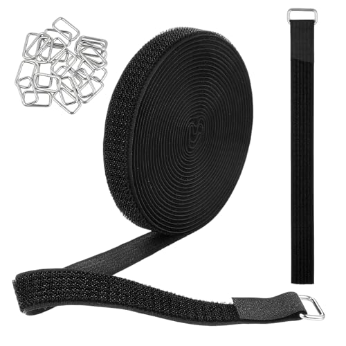 Thinp 0.8" X 16ft Hook and Loop Straps, Fastening Cinch Strap with 25 Metal Buckles Cut to Length Nylon Straps with Loops Adjustable Reusable Cable Strap for Storage and Cord Organizer