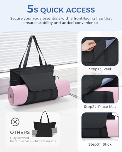 sportsnew Gym Bag for Women, 19L Yoga Mat Bag with Shoe Compartment & Wet Dry Pocket, Gym Tote Bag with Hook-and-loop Yoga Mat Holder, Quick Access Storage, for Workout Travel Pilates Dance