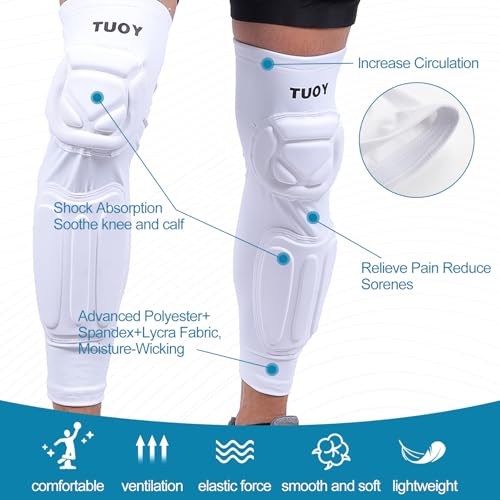 Padded Knee Calf Pads Compression Leg Sleeve Thigh Protector Gear Shin Brace for Football Basketball Volleyball Soccer Baseball for Adult (1 Pair) - color: mixwhite, size: Small