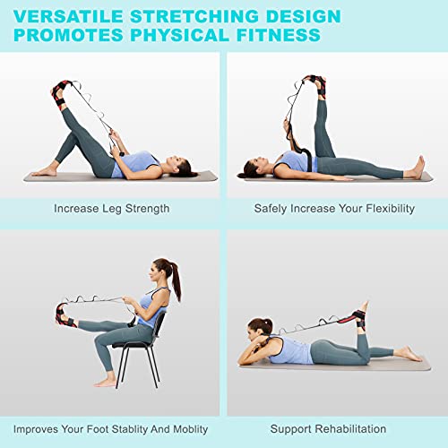 comness Foot and Calf Stretcher Stretching Strap For Plantar Fasciitis, Heel Spurs, Foot Drop, Achilles Tendonitis & Hamstring. Yoga & Leg Stretch Strap. (Red) - color: Red