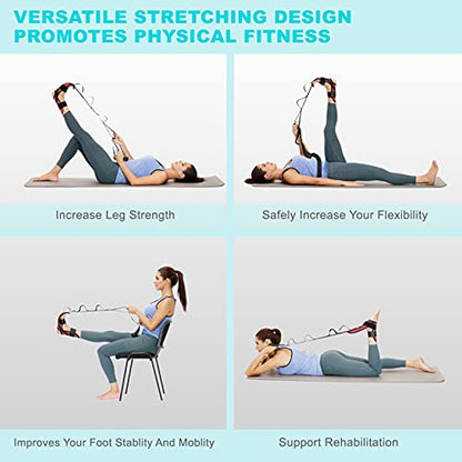 comness Foot and Calf Stretcher Stretching Strap For Plantar Fasciitis, Heel Spurs, Foot Drop, Achilles Tendonitis & Hamstring. Yoga & Leg Stretch Strap. (Red) - color: Red