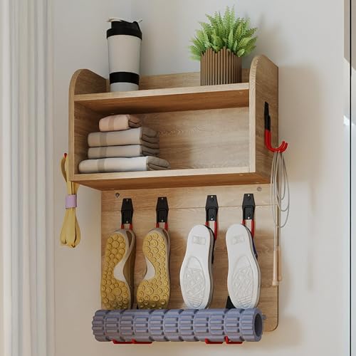 Home Gym Organizer,Wall Mount Yoga Mat Holder Rack,Home Gym Storage Rack for Workout Exercise Equipment,Garage Gym Accessories&Home Gym Must Haves,Natural Oak - color: Natural Oak
