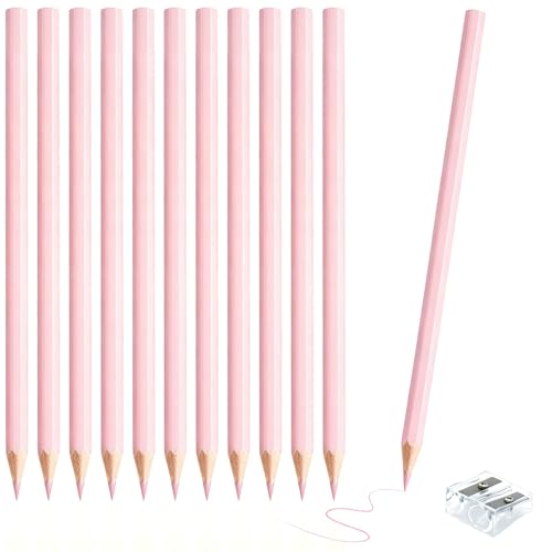 12 PCS Macaron Pink Colored Pencils Pre Sharpened Pencil 2 HB - Ideal for Checking, Grading, Tests & Office/School Supplies - color: cutepink