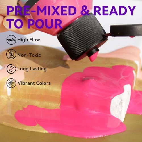 OPHIR Pink Crystal Acrylic Pour Paint Set, 6 Colors Premixed for Fluid Art | High Flow Acrylic Colors with Premixed Formula Create Flowing Effects for Canvas, Wood, Rocks and Craft Projects - color: Pink Crystal Colors Set (6 Bottles)
