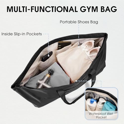 sportsnew Large Yoga Mat Bag Trolley Sleeve Gym Carrier Shoe Bag Wet Pocket | water-resistant fabric, large capacity,wide full-zip opening,separate shoe bag,2 yoga mat holder straps,multi-pocket storage - color: Black