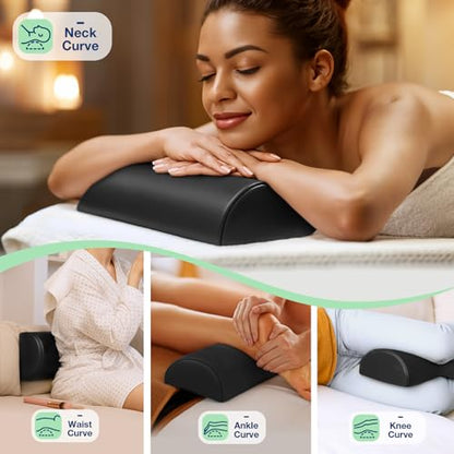 Half Round Massage Table Bolster Pillow with Strap Handle, 17 x 6 x 4 inch | PU Leather Semi-Round Bolster Pillow for Neck, Under Knee Ankles Pain Relief Half Moon Knee Bolster for Massage Table - color: Small Black - 17x6x4 in - Pu Leather