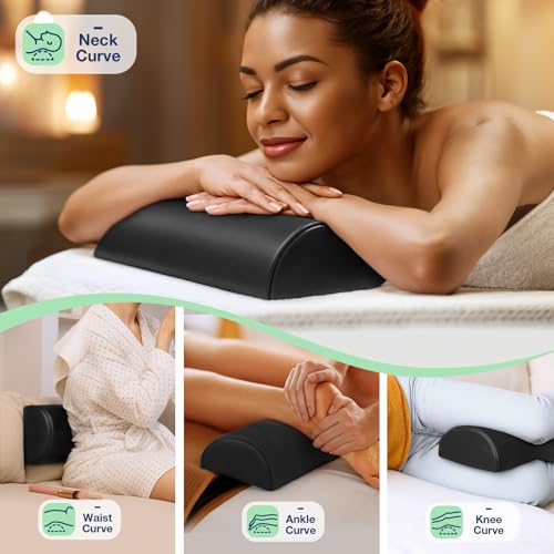 Half Round Massage Table Bolster Pillow with Strap Handle, 17 x 6 x 4 inch - color: Small Black - 17x6x4 in - Pu Leather