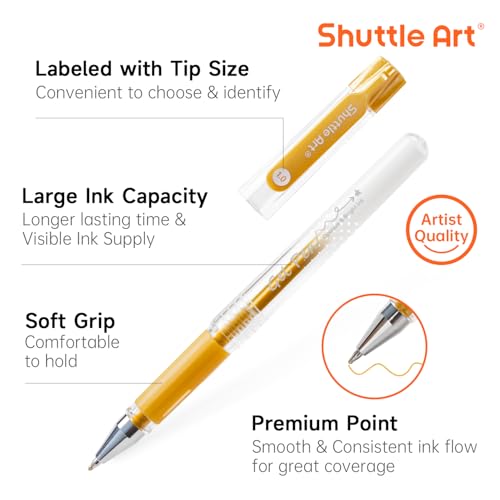 Shuttle Art White Gold Silver Gel Pens, 6 Pack 0.7mm, 1.0mm Metallic Gel Ink Pens Fine Point for Black Paper Highlighting Card Making Scrapbooking Coloring Writing Drawing School Office Home - color: 4 White, 1 Gold, 1 Silver