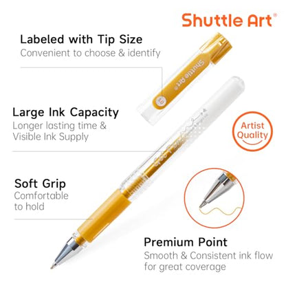 Shuttle Art White Gold Silver Gel Pens, 6 Pack 0.7mm, 1.0mm Metallic Gel Ink Pens Fine Point for Black Paper Highlighting Card Making Scrapbooking Coloring Writing Drawing School Office Home - color: 4 White, 1 Gold, 1 Silver