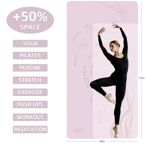 Extra Wide Yoga Mat 76"x40"x10mm TPE Non-Slip Fitness Exercise Mat - color: Light pink + red