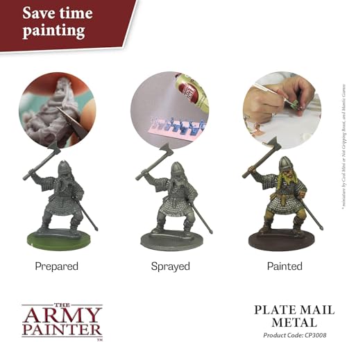 The Army Painter, Colour Primer Plate Mail Metal, 400 ml acrylic spray | Spray Paint Basecoat for Miniature Model Undercoat Priming, Plastic Wargames, DnD & Warhammer - color: Plate Mail
