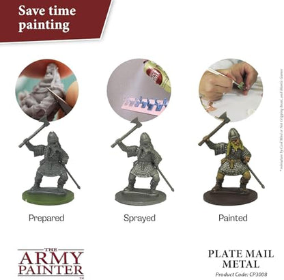 The Army Painter, Colour Primer Plate Mail Metal, 400 ml acrylic spray | Spray Paint Basecoat for Miniature Model Undercoat Priming, Plastic Wargames, DnD & Warhammer - color: Plate Mail