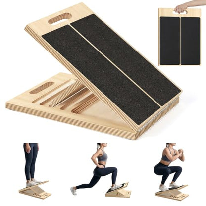 Wooden Slant Board for Calf Stretching, 5 Adjustable Angles, 300lb Capacity | 15.5-Inch Anti-Slip Squat Wedge for Yoga Pilates Fitness, Physical Therapy for Ankle Mobility & Hamstring Stretch