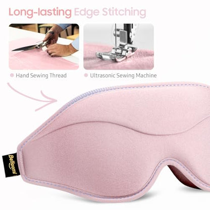 BeHoomi Sleep Mask, Premium Eye Mask for Sleeping, Total Blackout, Super Soft Comfort, Adjustable Fit, Upgraded 3D Ergonomic Designed Sleeping Mask for Home, Office, Travel, Meditation, Yoga, Pink - color: Pink