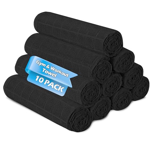 HOMERHYMRE Microfiber Workout Towels, 10 Pack Black Gym Sweat Sports Towel for Yoga, Tennis, Running, Exercise, Working Out, Camping, Quick Dry, Highly Absorbent, for Women & Men, 16 x 27 Inch - color: Black, size: 10 Pack