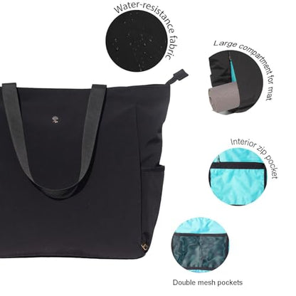 ESVAN Yoga Mat Bag Yoga Tote Carrier Shoulder Bag Carryall Tote for Office,Yoga,Pilates,Travel,Beach and Gym - color: Aa Black