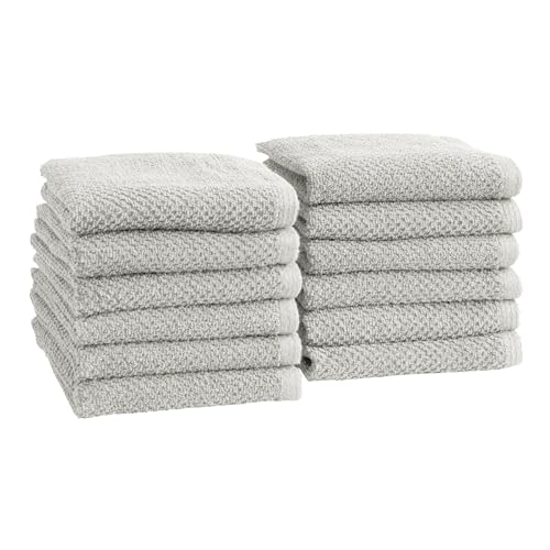 Great Bay Home 100% Cotton 12-Pack 13x13 Wash Cloth - Absorbent, Quick-Drying, Durable Face Towels for Bathroom Decor - Low-Twist, Two-Ply Fibers (Light Grey) - color: 03 Light Grey, size: Washcloth (Pack of 12)