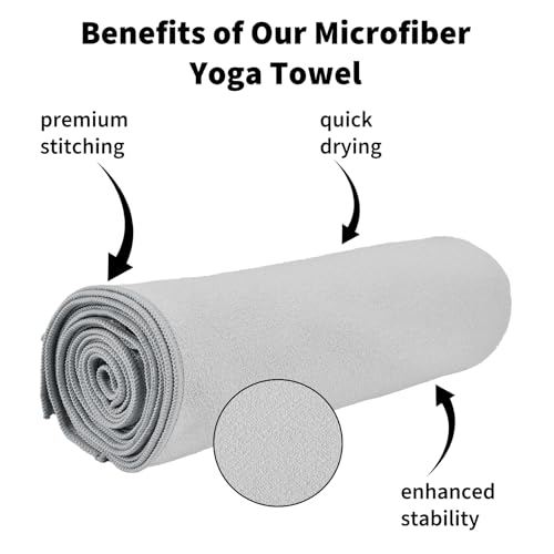 Takywep Machine Washable Light Grey Microfiber Yoga Towel, Non-Skid Sweat Absorbing Mat Protector, Fast Drying Fitness Cloth Suitable for Hot Yoga, Pilates and Daily Gym Workouts - color: Gray