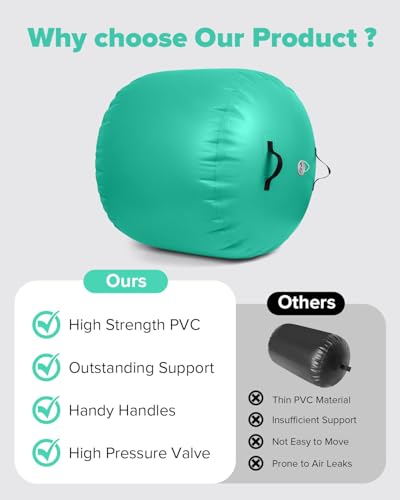 Gymnastics Air Roller Air Barrel Inflatable Tumbling Mat Tumble Air Spot - Gymnastics Training Springboard - Round Inflatable Springboard with Pump for Yoga Training Cheerleading Home Use - color: Green, size: （H）47.2inch*(Diam)35.4 Inch