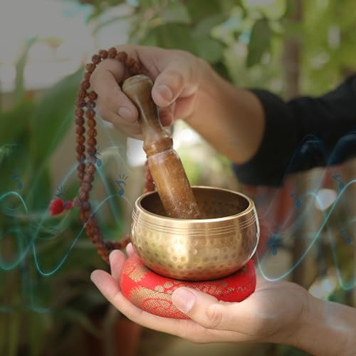 Tibetan Singing Bowls Set - Meditation Sound Bowl Stress Relief Tool and Spiritual Decor for Yoga Mindfulness, Healing & Chakra balancing Relaxation by Himalayan 3.5"