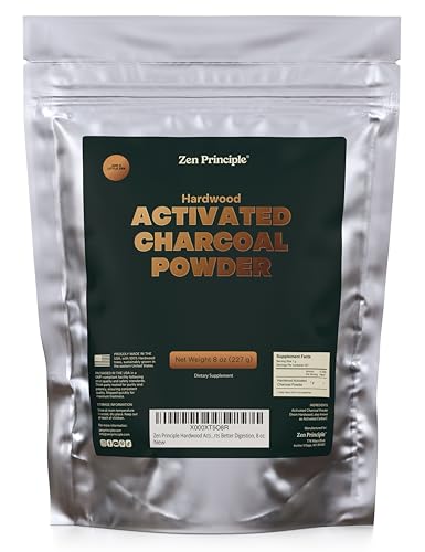 Zen Principle Hardwood Activated Charcoal Powder 100 Percent from USA Trees. All Natural. Whitens Teeth, Rejuvenates Skin and Hair, Supports Better Digestion, 8 oz. - size: 8 Ounce (Pack of 1)