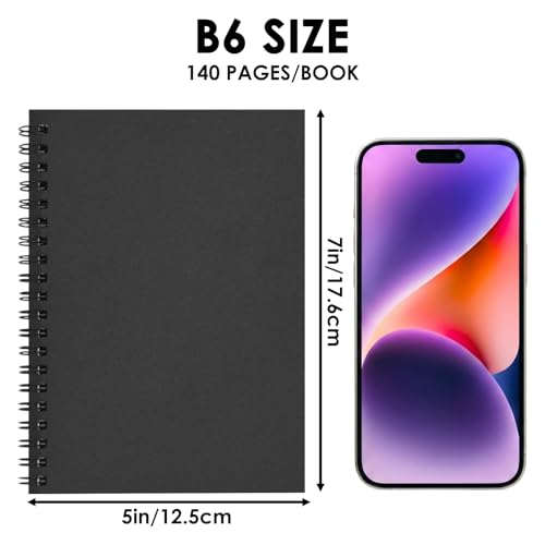 EOOUT 2 Pack Blank Spiral Notebooks B6 Sketchbooks, 140 Pages / 70 Sheets, Unlined Journals 5 x 7in 100GSM for Drawing, Art, Students, Office (Black) - color: Black
