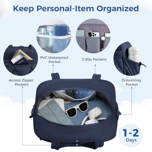 Women's Duffle Gym Bag, Carry-On Shoe Compartment for Weekender Overnight - color: Navy, size: Medium