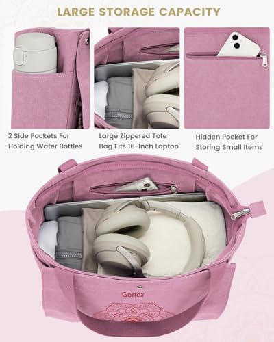 Gonex Yoga Mat Bag For Women Canvas Tote Pilates Gym Bag With Mat Carrier - color: Pink, size: Classic (15.5×5.5×14.5inch)