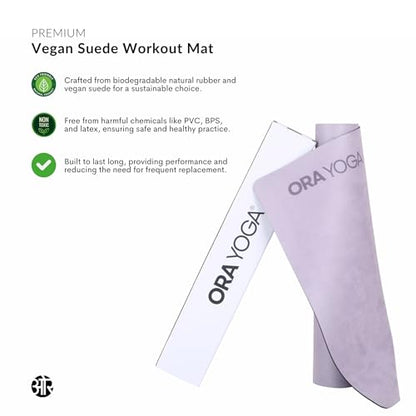 Non-Toxic Premium Suede Large Workout Mat - 3mm Thick With Strap - Eco-Friendly Exercise Mat for Women & Men - Non-Slip for Pilates, Gym, Home Workout