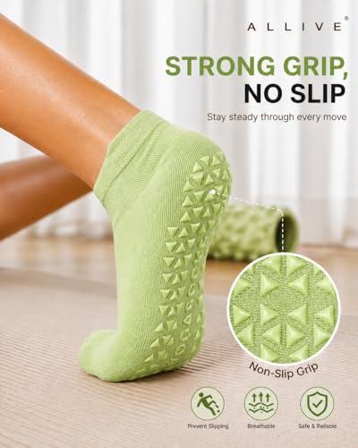 ALLIVE Pilates Socks with Grips for Women, Bamboo Breathable Non Slip Socks for Yoga, Barre, Studio, and Home Use - color: 6pairs 2pink2purple2green