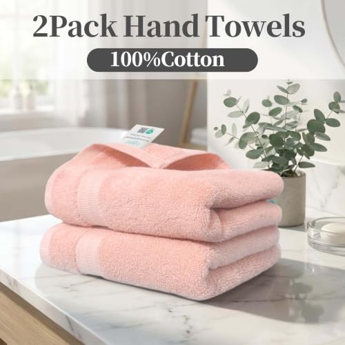 VOOVA & MOVAS Pink Hand Towels 2 Pack, 100% Cotton, 13x29 in | with Hanging Loop, Lightweight, Soft, Quick Dry & Absorbent, Bathroom, Dorm and Travel Use - color: Lightpink