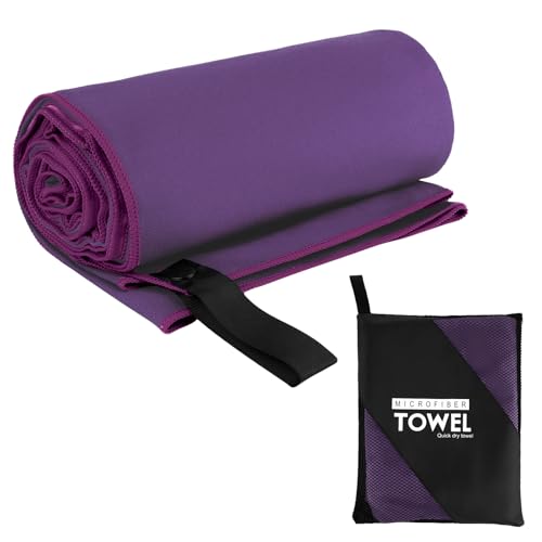 Muka Microfiber Yoga Towel Skidproof, Super Absorbent Sweat Mat Towel for Hot Yoga, Workout Hand Towels Quick-Drying - color: Purple, size: 48x24 Inch