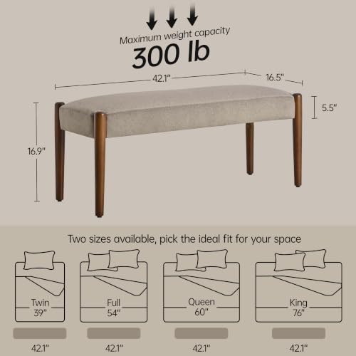Usaint 42" End of Bed Bench with Wood Legs, Brown with Walnut Leg - color: Brown With Walnut Leg