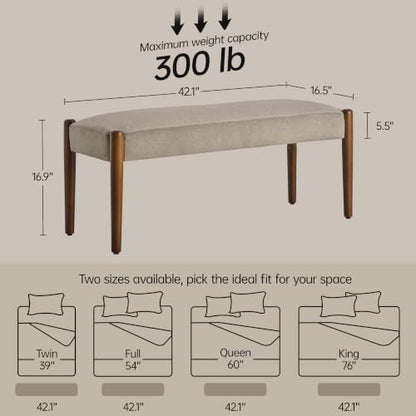 Usaint 42" End of Bed Bench with Wood Legs, Brown with Walnut Leg - color: Brown With Walnut Leg