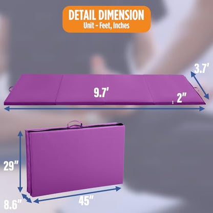 Gymnastics Mats Foldable Tumbling Mats Portable Gymnastics Exercise Mat Thick Gymnastics Tumbling Mats Pad Home Exercise Panel Mat With Carrying Handles - color: Purple, size: 4 ft W x 10 ft L