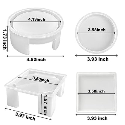 RESINWORLD Resin Coaster Molds Set, Upgrade 10 pcs Silicone Coaster Molds Kit Storage Box Mold for Resin Casting, Square Round Coaster Epoxy Molds