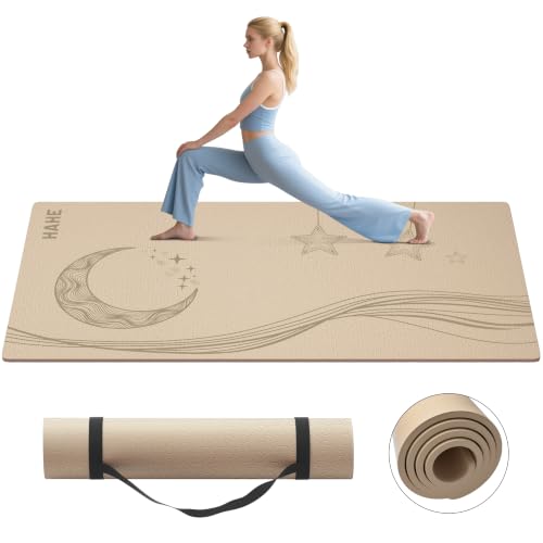HAHE Extra Wide Yoga Mat, 72"x40"x0.4"Thick, Large Exercise Mats - color: Coffee Beige
