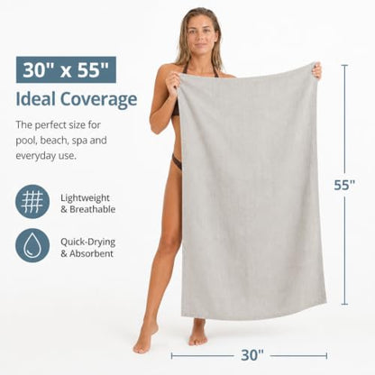 Pure 100% Linen Bath Towel - 30x55-inch Lightweight Travel Towel Flat Weave - color: Light Gray, size: Bath Towel